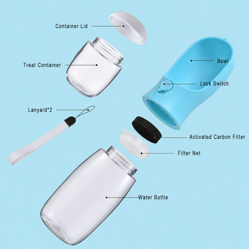 Portable Pet Water Bottle & Snack Container