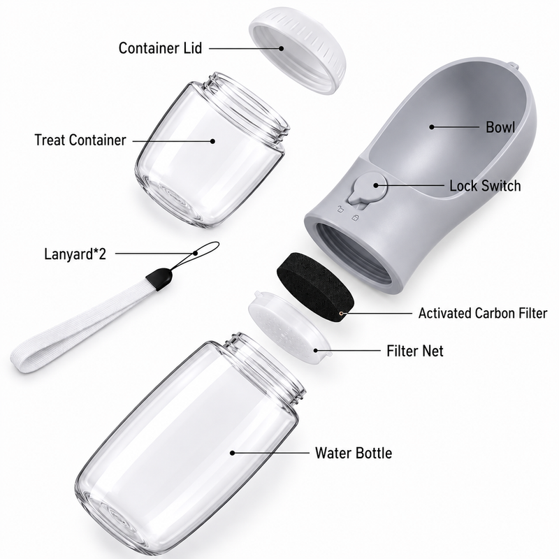 Portable Pet Water Bottle & Snack Container