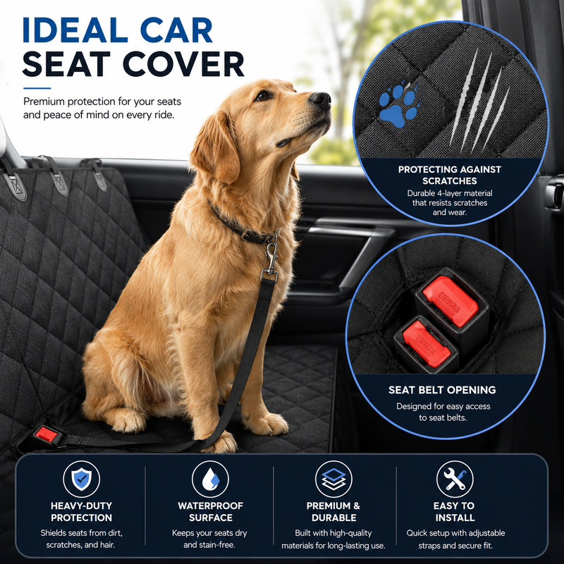 Quilted Dog Car Seat Cover - Waterproof & Scratch-Resistant Back Seat Protector