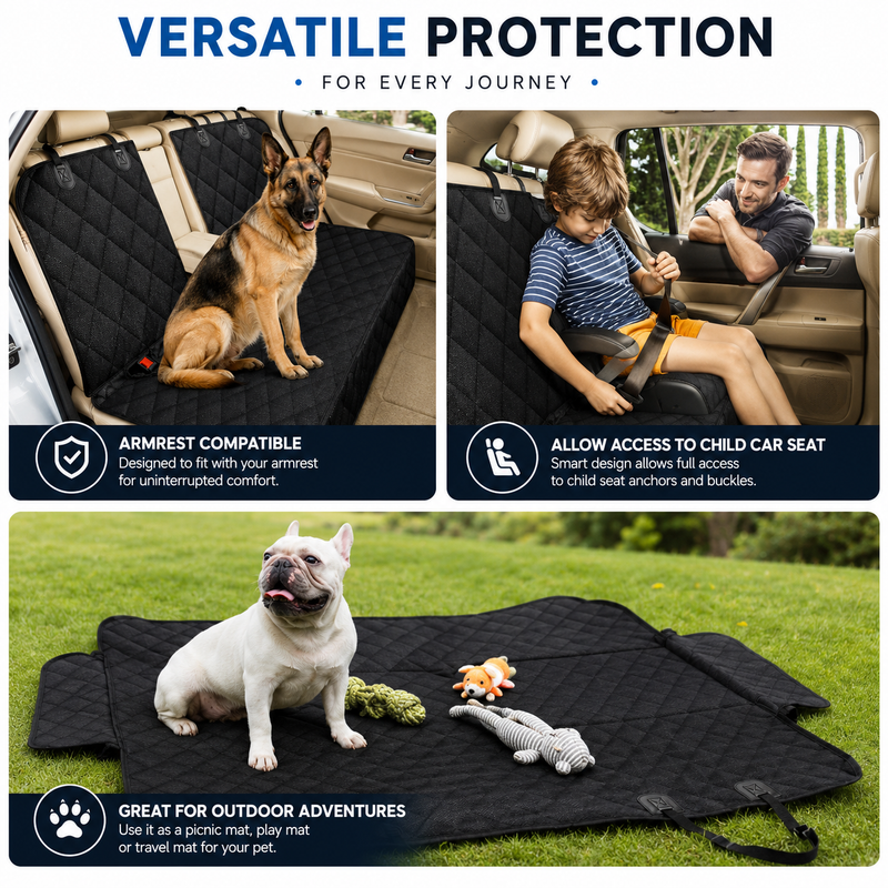 Quilted Dog Car Seat Cover - Waterproof & Scratch-Resistant Back Seat Protector