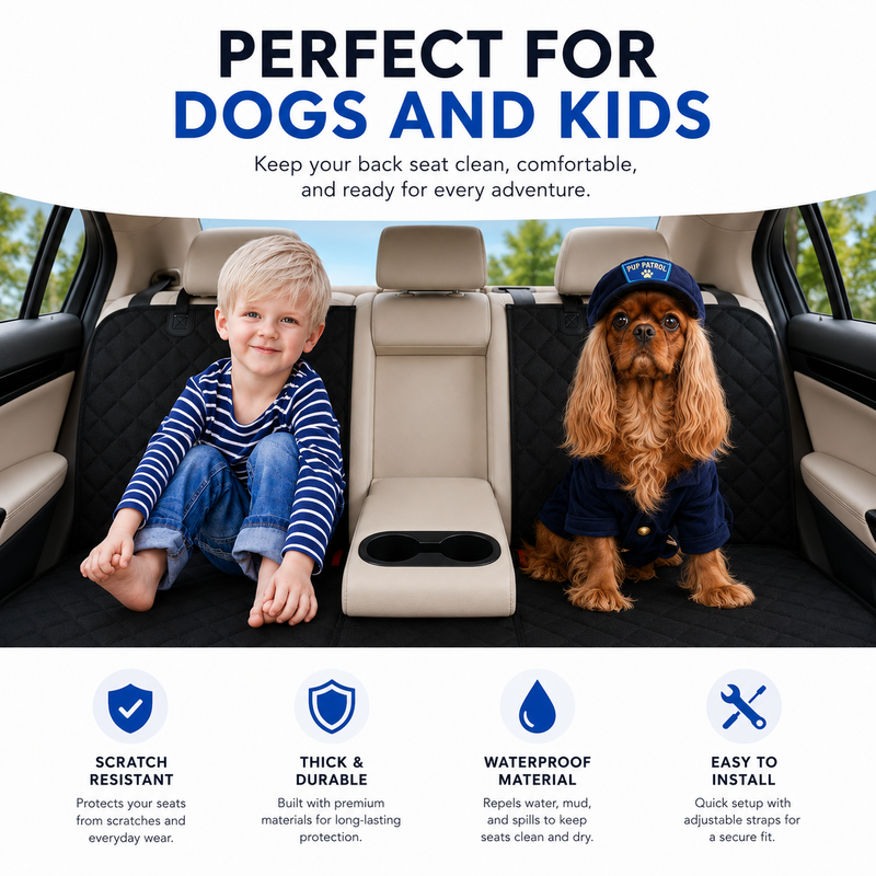 Quilted Dog Car Seat Cover - Waterproof & Scratch-Resistant Back Seat Protector