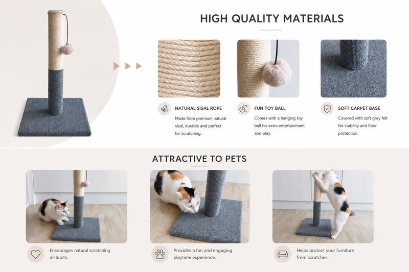 20-Inch Cat Scratching Post with Sisal Toy Board and Pad