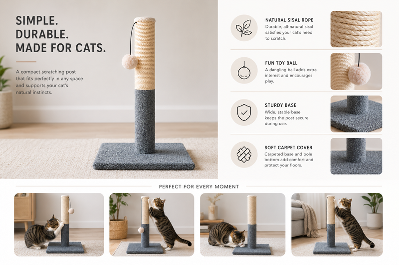 20-Inch Cat Scratching Post with Sisal Toy Board and Pad